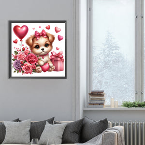 Love Rose Puppy 30*30CM (canvas) Full Round Drill Diamond Painting