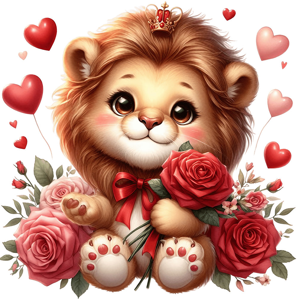 Love Rose Lion 30*30CM (canvas) Full Round Drill Diamond Painting