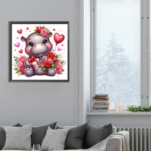 Love Rose Hippopotamus 30*30CM (canvas) Full Round Drill Diamond Painting