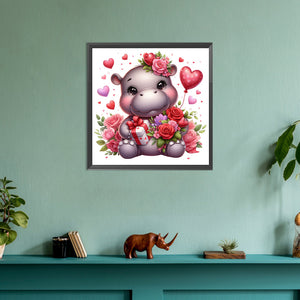 Love Rose Hippopotamus 30*30CM (canvas) Full Round Drill Diamond Painting