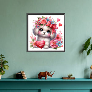 Love Rose White Dog 30*30CM (canvas) Full Round Drill Diamond Painting