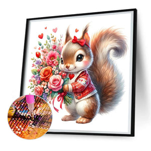 Love Rose Squirrel 30*30CM (canvas) Full Round Drill Diamond Painting