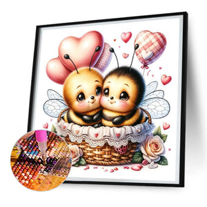 Love Rose Two Bees 30*30CM (canvas) Full Round Drill Diamond Painting