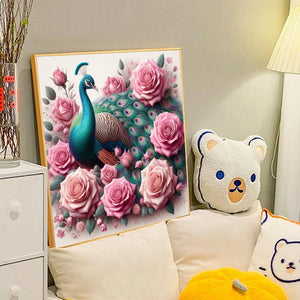 Pink Rose Peacock 40*40CM (canvas) Full Round Drill Diamond Painting