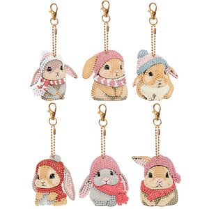 6 PCS Double Sided Special Shape Diamond Painting Keychain (Drooping Ear Rabbit)