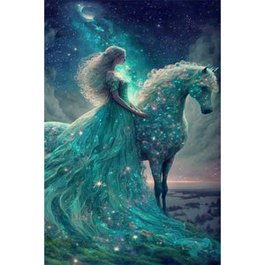 Horse And Princess Under The Starry Sky 40*60CM (canvas) Full AB Round Drill Diamond Painting