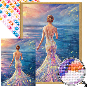 Princess In Seaside Fishtail Skirt 40*55CM (canvas) Full AB Round Drill Diamond Painting