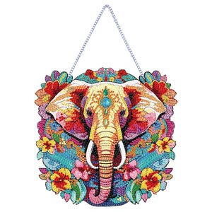 Acrylic Elephant Single-Sided Round Diamond Painting Hanging Pendant (20x20cm)