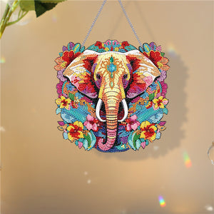 Acrylic Elephant Single-Sided Round Diamond Painting Hanging Pendant (20x20cm)