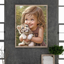 Load image into Gallery viewer, Little Girl Holding Tiger Cub 30*40CM (canvas) Full Round Drill Diamond Painting
