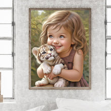 Load image into Gallery viewer, Little Girl Holding Tiger Cub 30*40CM (canvas) Full Round Drill Diamond Painting
