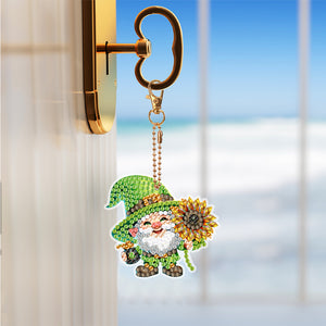 6 Pcs Double Sided Cute Gnome Special Shape Diamond Art Keyring for Office Decor