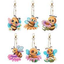 Load image into Gallery viewer, 6 Pcs Double Sided Special Shape Cute Bees Full Drill Diamond Painting Keychains
