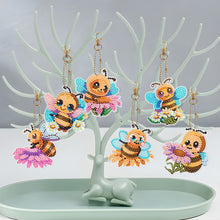 Load image into Gallery viewer, 6 Pcs Double Sided Special Shape Cute Bees Full Drill Diamond Painting Keychains
