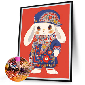 Bunny In Floral Dress 30*40CM (canvas) Full Round Drill Diamond Painting