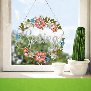 Acrylic Single-Sided Diamond Art Hanging Pendant for Home Decor (Spring Wreath)
