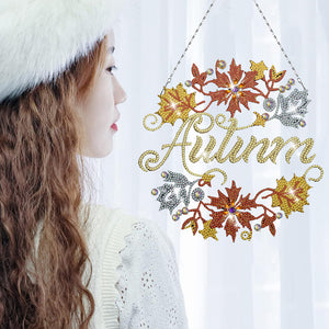 Acrylic Single-Sided Diamond Art Hanging Pendant for Home Decor (Autumn Leaf)