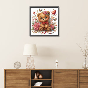 Rose And Elf Bear 30*30CM (canvas) Partial Special-Shaped Drill Diamond Painting