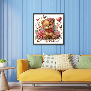 Rose And Elf Bear 30*30CM (canvas) Partial Special-Shaped Drill Diamond Painting