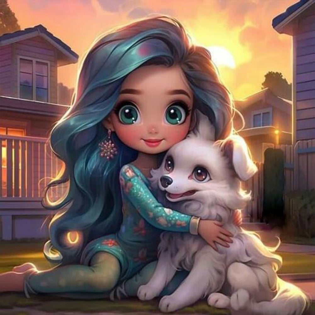 Dog And Girl 30*30CM (canvas) Full Round Drill Diamond Painting