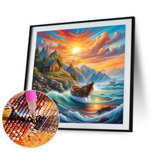 Load image into Gallery viewer, Rising Sun And Lonely Boat On The Sea 30*30CM (canvas) Full Round Drill Diamond Painting
