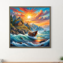 Load image into Gallery viewer, Rising Sun And Lonely Boat On The Sea 30*30CM (canvas) Full Round Drill Diamond Painting
