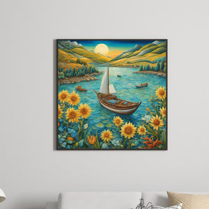 Sunflowers And Boats 30*30CM (canvas) Full Round Drill Diamond Painting