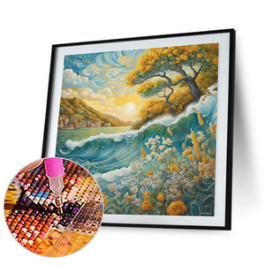 Sunflowers And Sea 30*30CM (canvas) Full Round Drill Diamond Painting