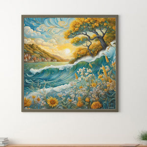 Sunflowers And Sea 30*30CM (canvas) Full Round Drill Diamond Painting