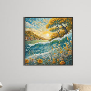 Sunflowers And Sea 30*30CM (canvas) Full Round Drill Diamond Painting
