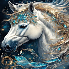 Load image into Gallery viewer, White Horse Head With Sapphire Decoration 30*40CM (canvas) Full Round Drill Diamond Painting
