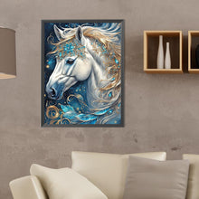 Load image into Gallery viewer, White Horse Head With Sapphire Decoration 30*40CM (canvas) Full Round Drill Diamond Painting
