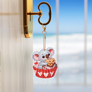 6 Pcs Double Sided Special Shape Diamond Art Keyring Cute Animal for Home Decor