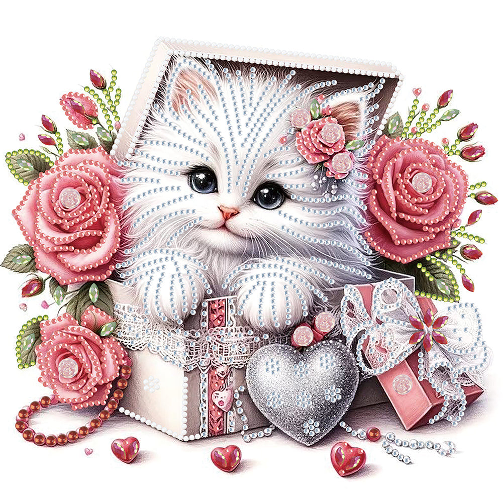 White Cat 30*30CM (canvas) Partial Special-Shaped Drill Diamond Painting