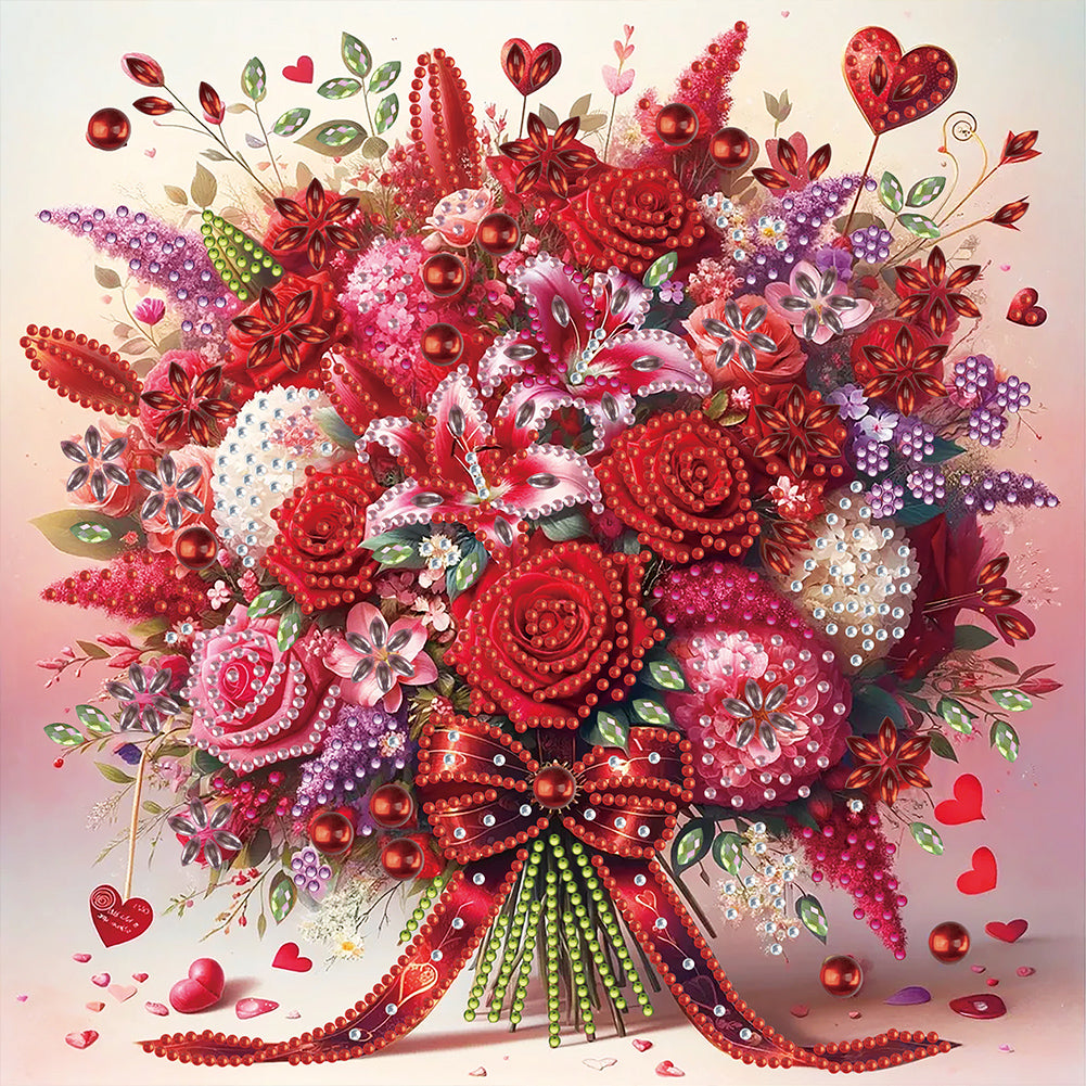 Rose Bouquet 30*30CM (canvas) Partial Special-Shaped Drill Diamond Painting