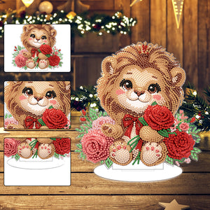 Acrylic Rose Lion Desktop Diamond Art Kits for Adults Beginner Decor (Rose Lion)