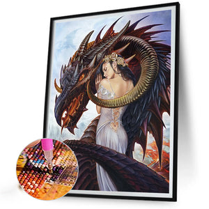 Dragon And Woman 40*55CM (canvas) Full AB Round Drill Diamond Painting