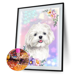 Little White Dog 30*40CM (canvas) Full Round Drill Diamond Painting