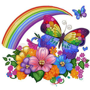 Rainbow Butterfly 30*30CM (canvas) Partial Special-Shaped Drill Diamond Painting