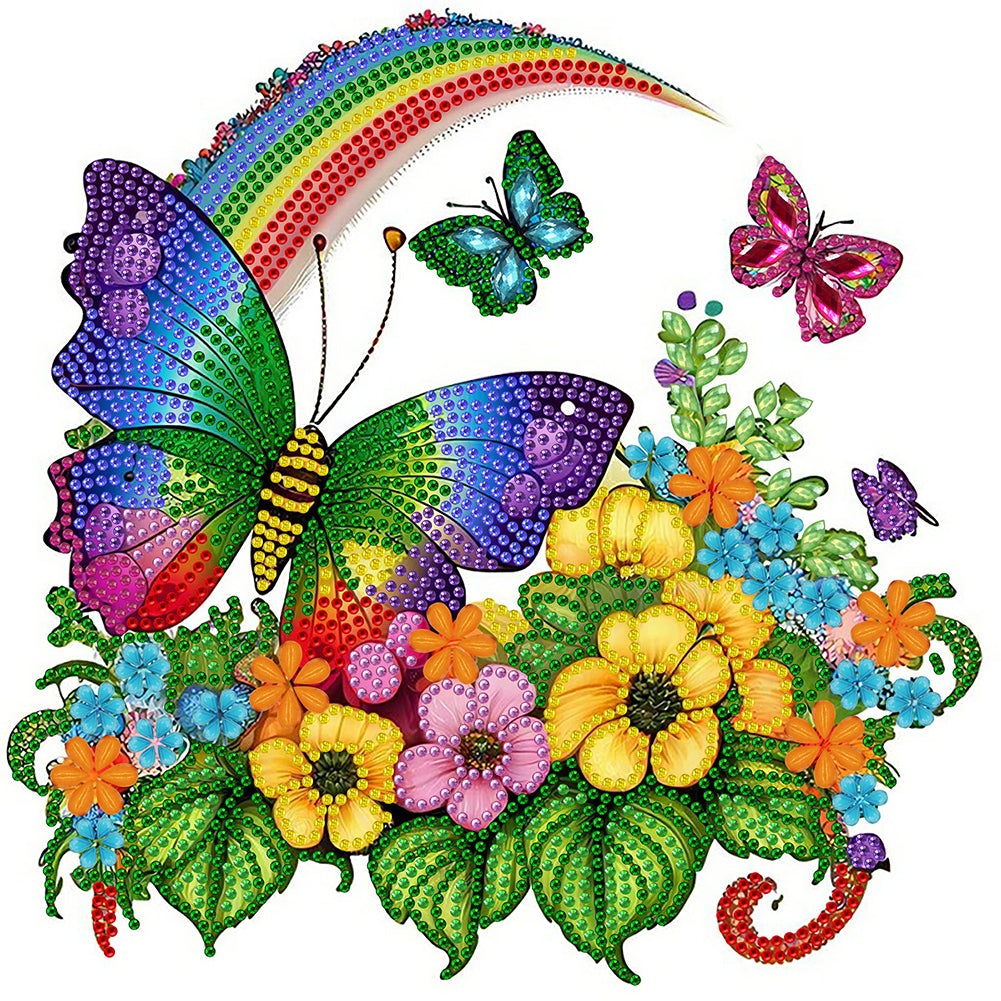 Rainbow Butterfly 30*30CM (canvas) Partial Special-Shaped Drill Diamond Painting