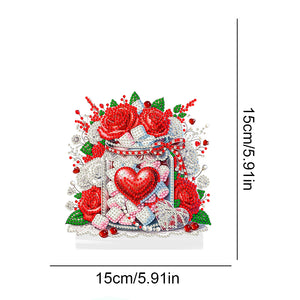 Acrylic Desktop 5D Diamond Art Kit Home Table Decor (Love Rose Cotton Candy Jar)