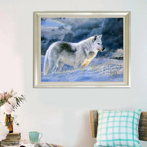 Snow Wolf 25x20cm(canvas) partial round drill diamond painting