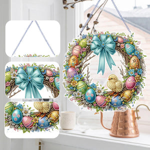 Single Sided Easter Wreath Cute Diamond Art Hanging Pendant Wall Decor (Chicken)