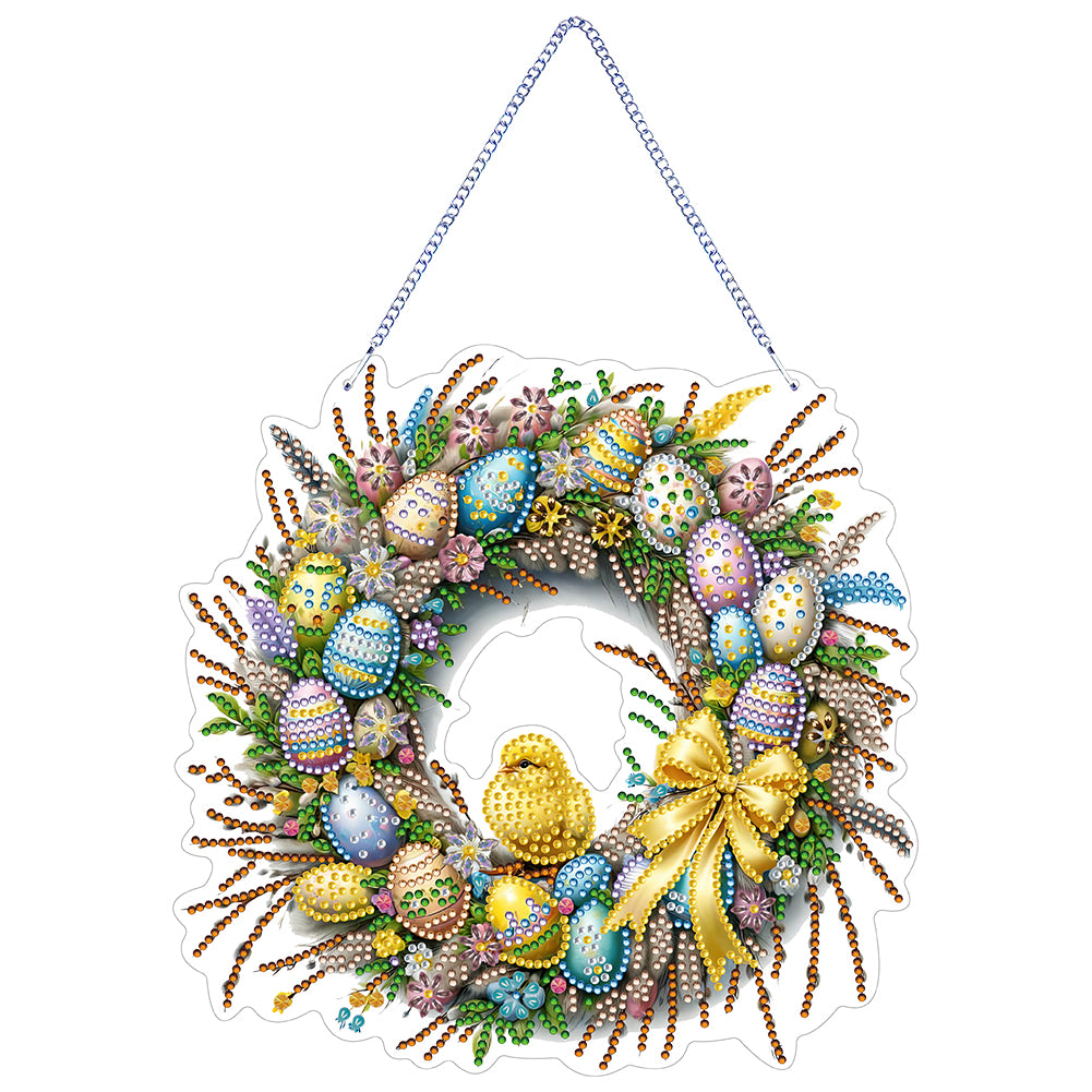 Single Sided Easter Wreath Cute Diamond Art Hanging Pendant Wall Decor (Chicken)