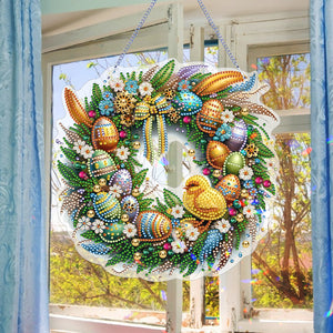 Single Sided Easter Wreath Cute Diamond Art Hanging Pendant Wall Decor (Chicken)