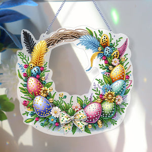 Single Sided Easter Wreath Cute Diamond Art Hanging Pendant Wall Decor (Bowknot)