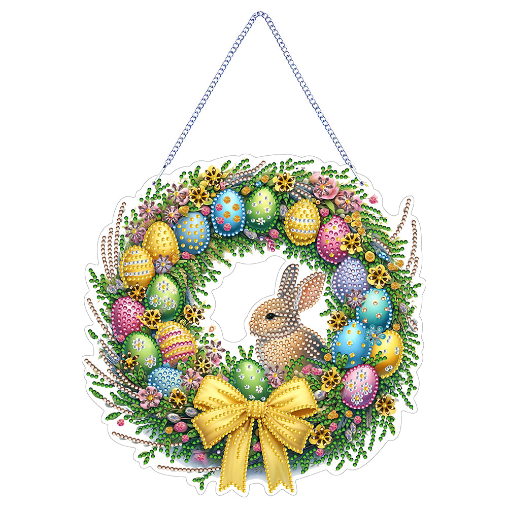 Single Sided Easter Wreath Cute Diamond Art Hanging Pendant Wall Decor (Rabbit)