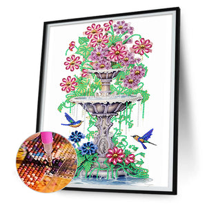 Butterfly Fountain 30*40CM (canvas) Partial Special-Shaped Drill Diamond Painting