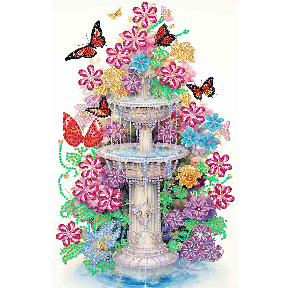 Butterfly Fountain 30*40CM (canvas) Partial Special-Shaped Drill Diamond Painting