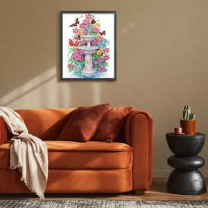 Butterfly Fountain 30*40CM (canvas) Partial Special-Shaped Drill Diamond Painting